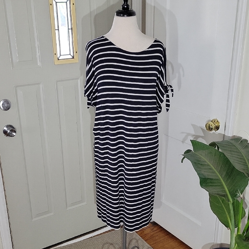 Calvin Klein Casual Oversized Navy and White Striped Dress SZ M